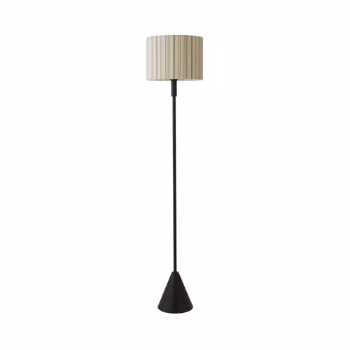 ValueLights Mitch Linen Stripe Triangle Floor Lamp in Dark Walnut Wood with LED Bulb, Beige and Brown