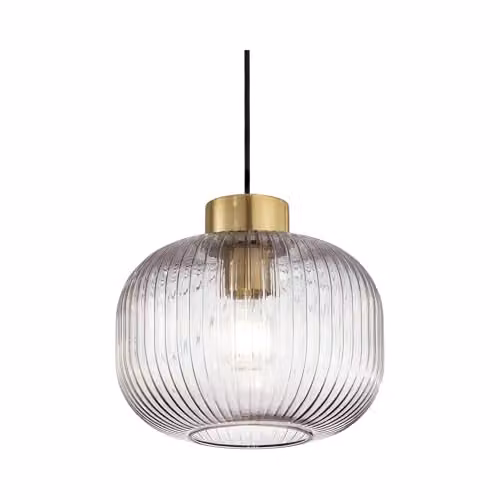 Ideal Lux Mint-2 Glass Dome Ceiling Pendant Lamp in Grey and Gold/Brass with E27 Socket