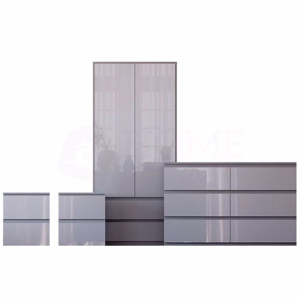 Vida Designs Glinton 4 Piece Grey Glossy Modern Bedroom Set – 2