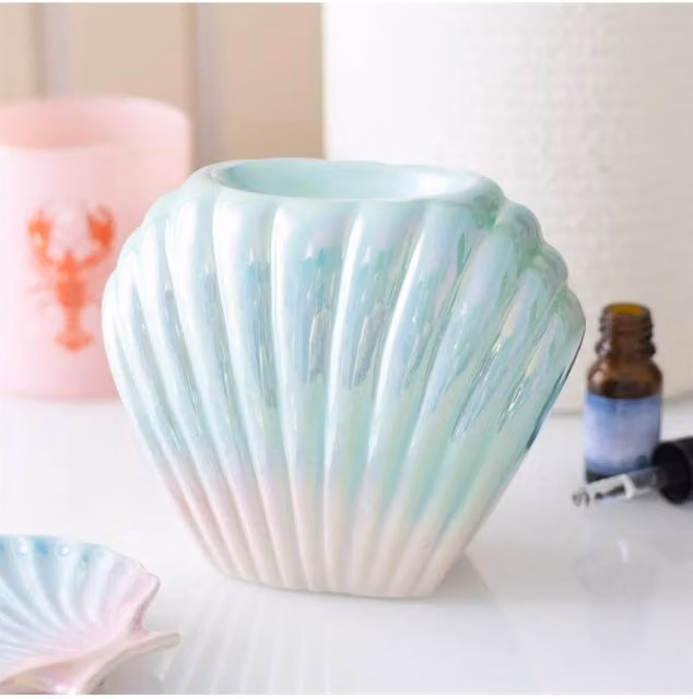 KDMD Iridescent Shell Ceramic Oil Burner and Diffuser in Turquoise