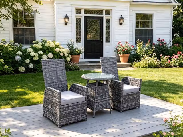 Fimous 2 Seater Outdoor Wicker Rattan Garden Bistro Set with Round Glass Table in Dark Grey – 1