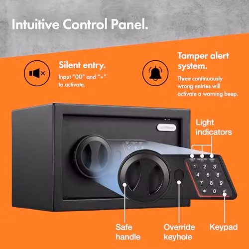 VonHaus 8.5L Electronic Safe Box with Digital Keypad and LED Indicators, Black, W/D/H: 20.0 x 31.0 x 20.0 cm – 3