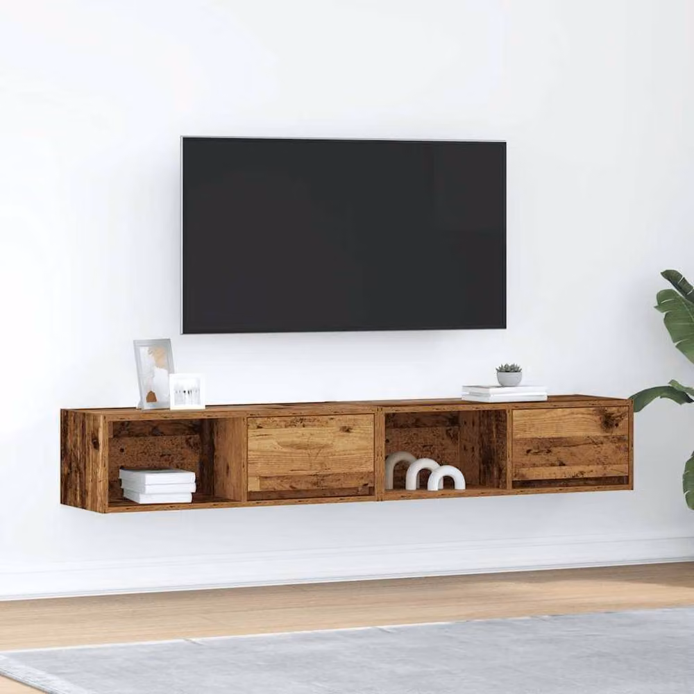 Berkfield Home Set of 2 Rustic Old Wood TV Cabinets in Brown, W/D/H: 80 x 31 x 25.5 cm – 2