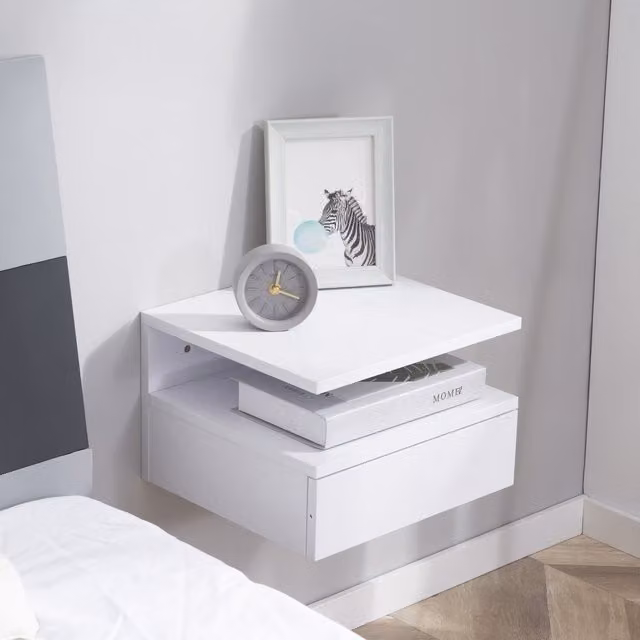 HOMCOM Set of 2 White Wall Mounted Floating Nightstands