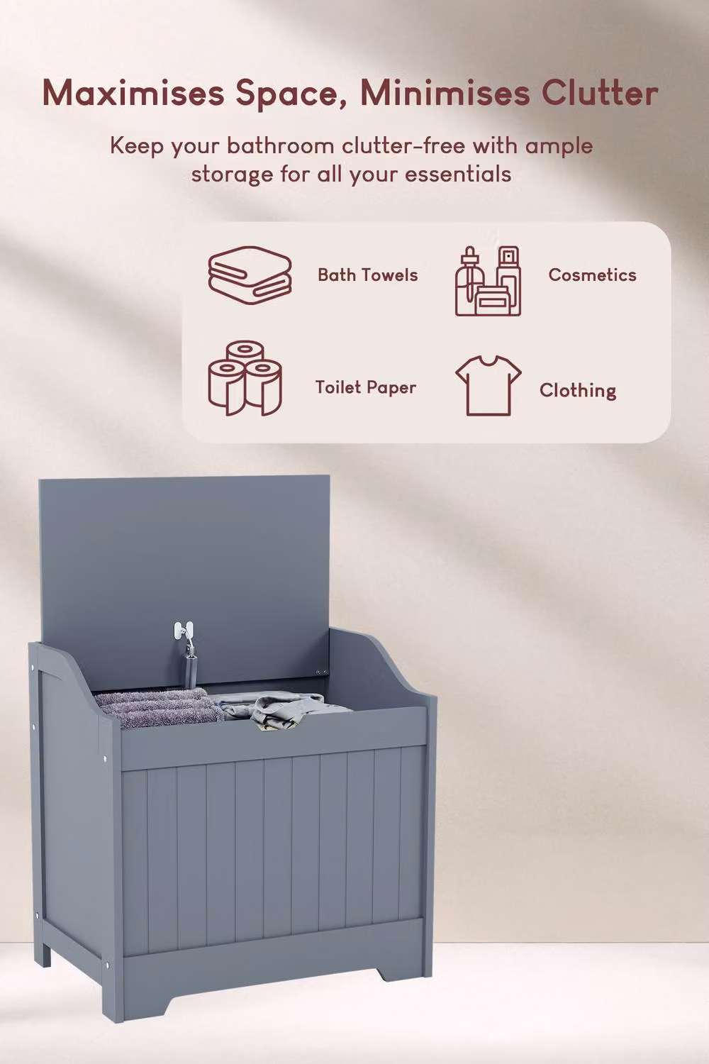 HD Designs Priano Dual-purpose Bathroom Laundry Storage Chest in Dark Grey – 3
