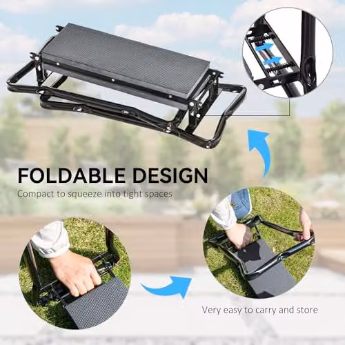 Outsunny 2 in 1 Folding Garden Kneeler and Foam Seat Bench, Grey – 4
