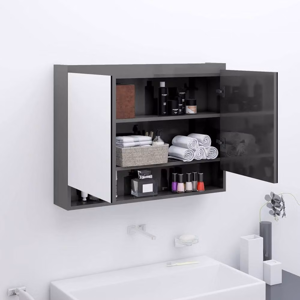 Berkfield Home Modern Bathroom Mirror Cabinet in Glossy Grey, W: 80 cm, D: 15 cm, H: 60 cm – 2