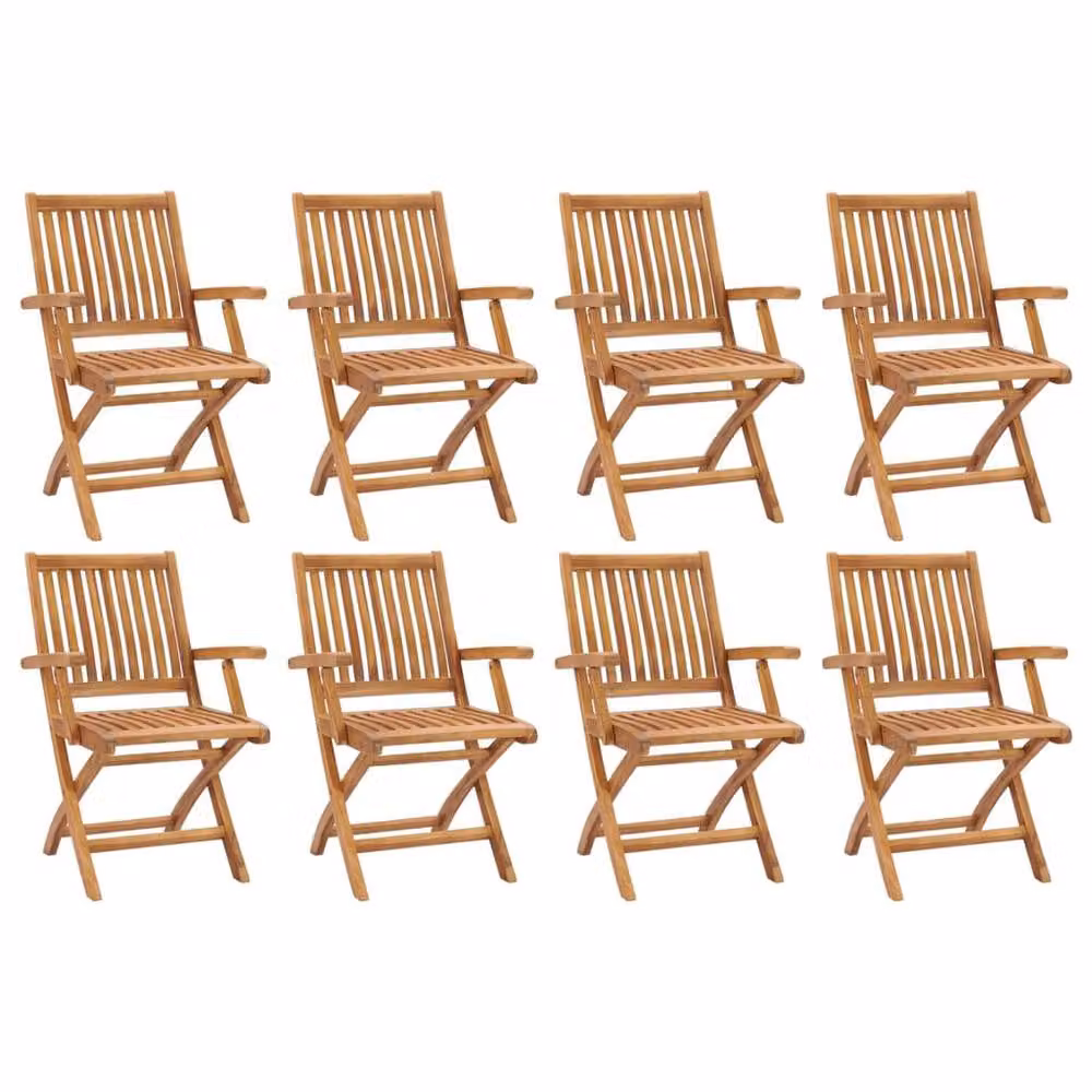 Berkfield Home Set of 8 Durable Folding Garden Chairs in Brown Solid Teak Wood – 2