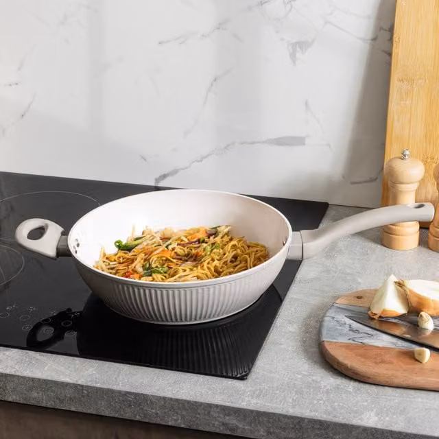 Haden Non-Stick Saute Pan with Lid in Beige