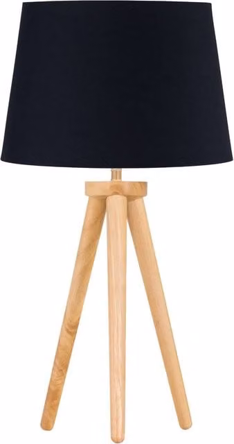 First Choice Lighting Voyage Table Lamp with Black Fabric Shade and Light Oak Wood Base in Brown – 1
