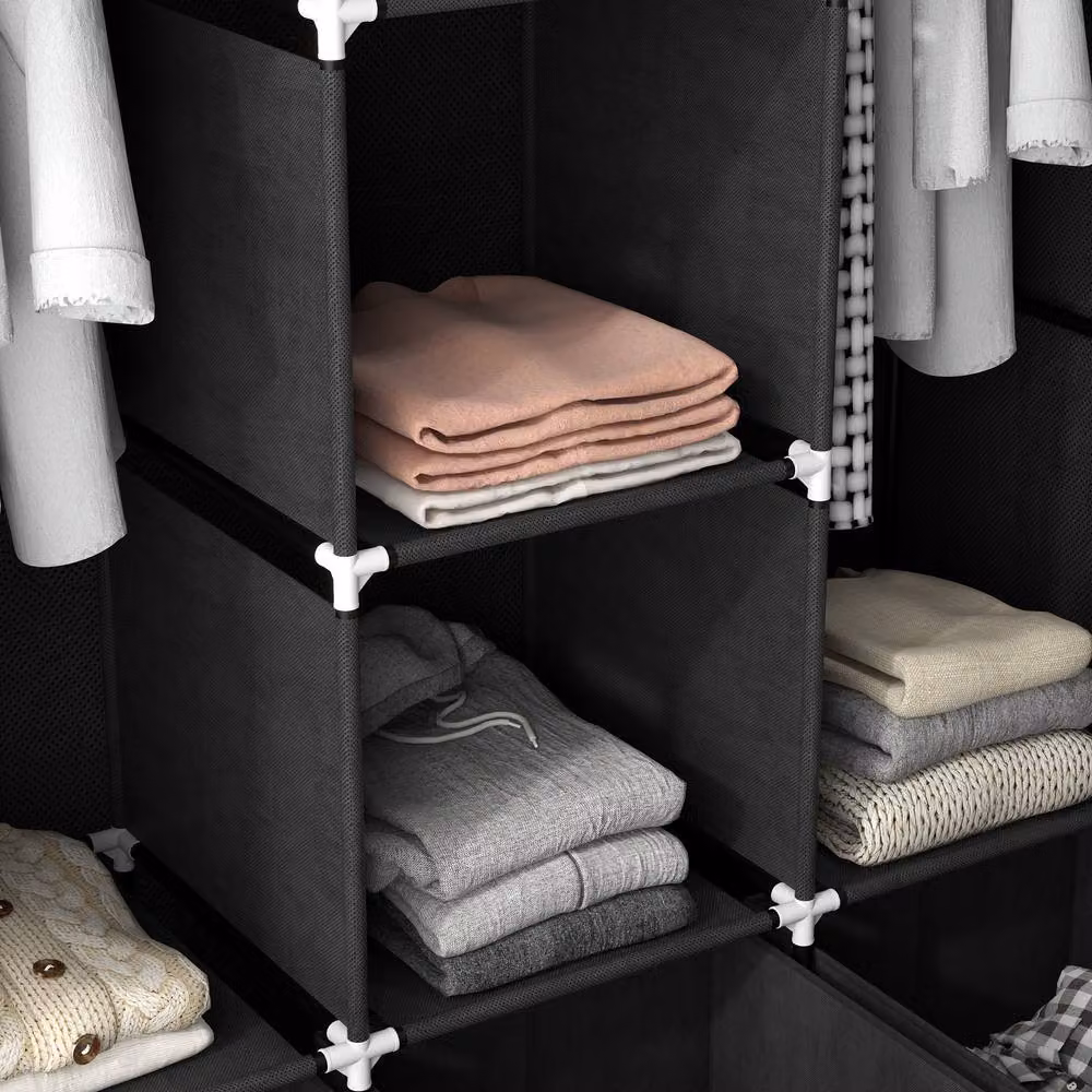 STILVORA Modern Black Roll Shutter Wardrobe with Internal Shelves, Hanging Rod and Drawers, W/D/H: 125 x 43 x 162.5 cm – 7