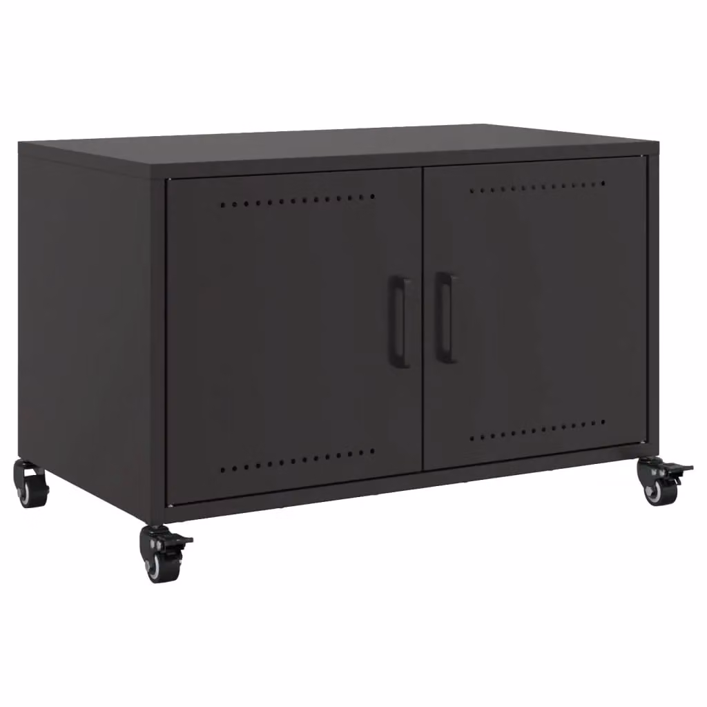 Berkfield Home Black Metal TV Cabinet with Hinged Doors, W: 68 cm, D: 39 cm, H: 43.5 cm – 2