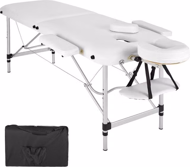 tectake Aluminium 2-Zone Massage Table with Padding Bag, White