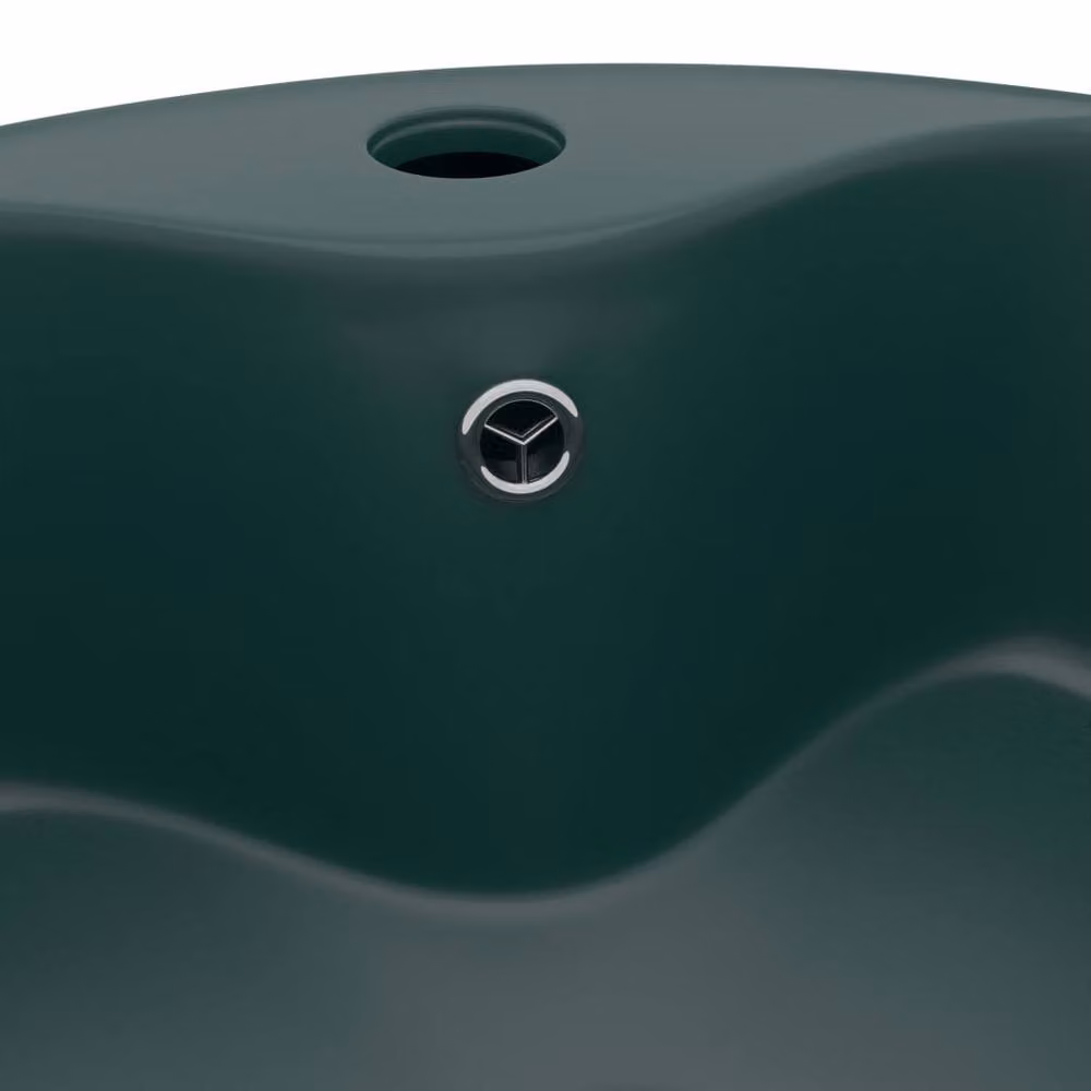 Berkfield Home Luxury Ceramic Round Countertop Wash Basin with Overflow, Matt Dark Green, W/D/H: 36 x 36 x 13 cm – 4
