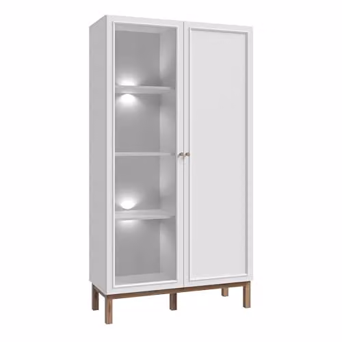 Furniture To Go Forte Modern Display Cabinet in Grey and White with Glass Doors and Integrated Lighting