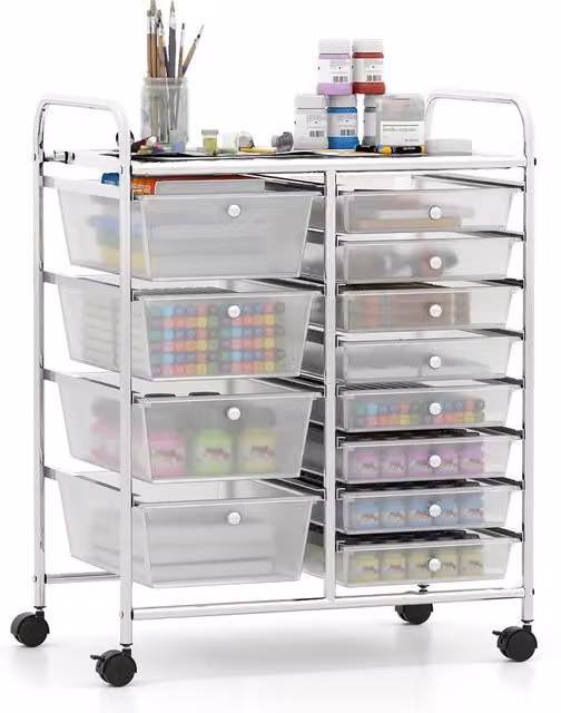 COSTWAY Multi-Purpose Utility Cart in Transparent White with Castors
