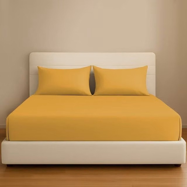 Pamposh Single Extra Deep Mako Cotton Sateen Fitted Sheet, Yellow, W: 90 cm, D: 200 cm, H: 35 cm