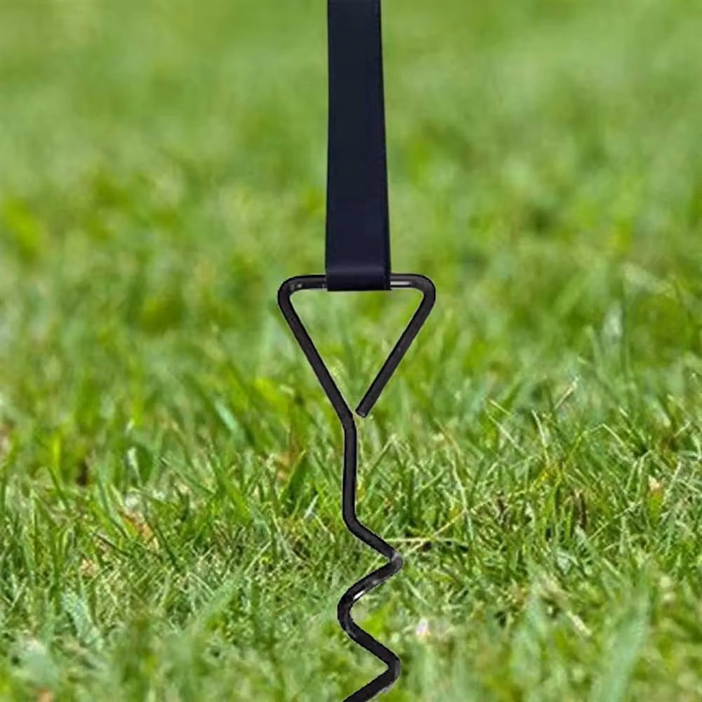 Kelvenix Trampoline Anchor Set with Black Steel Spiral Screw-In Ground Pegs, 100 g – 4