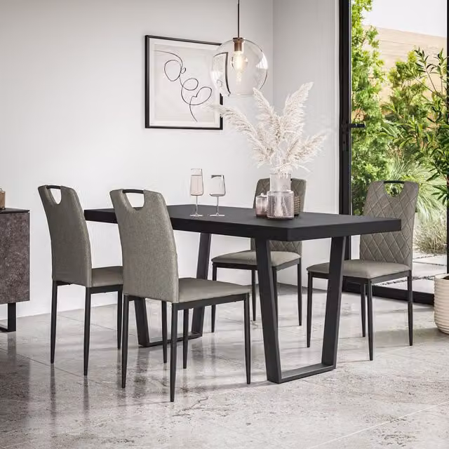 More4Homes Aria Dining Table and Monza Linen Dining Chair Set, Black Table with 4 Grey Chairs, W/D/H: 160 x 80 x 76 cm – 1