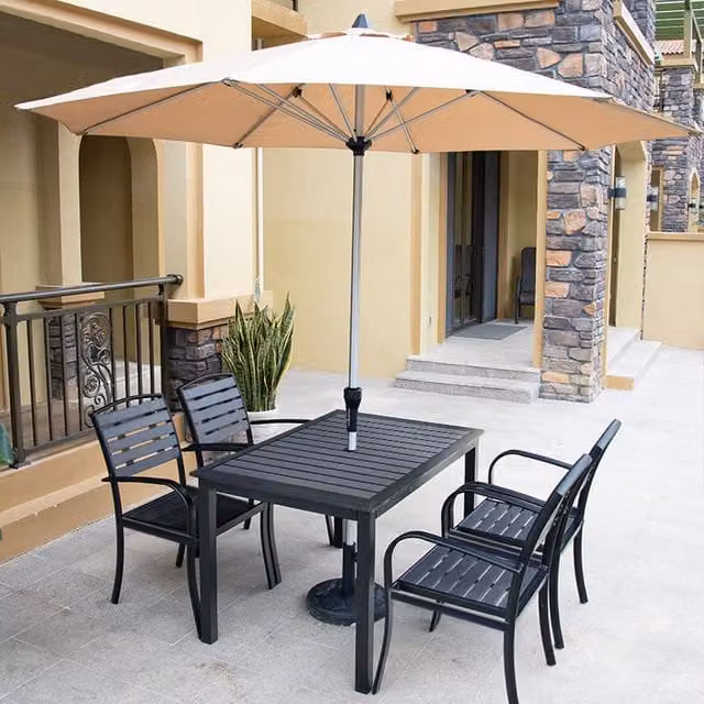 Livingandhome Modern Square Garden Dining Table and 4 Chairs Set in Grey Anthracite
