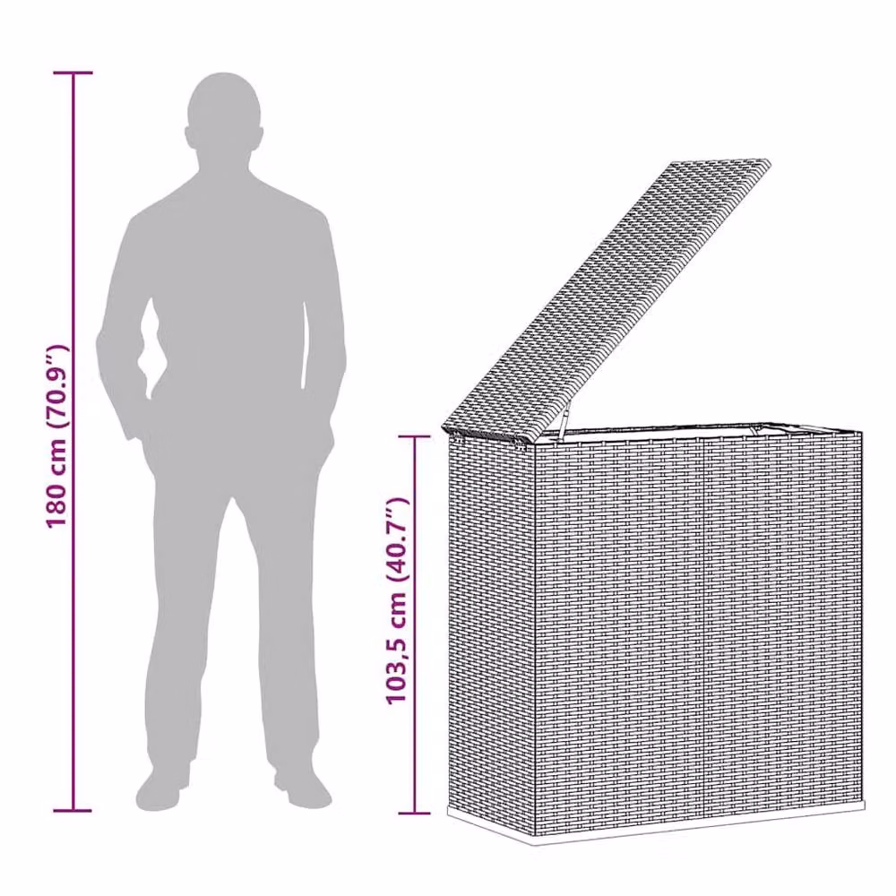 Berkfield Home Durable PE Rattan Garden Cushion Box with Metal Frame, Brown, W: 100 cm, D: 49 cm, H: 103.5 cm – 6
