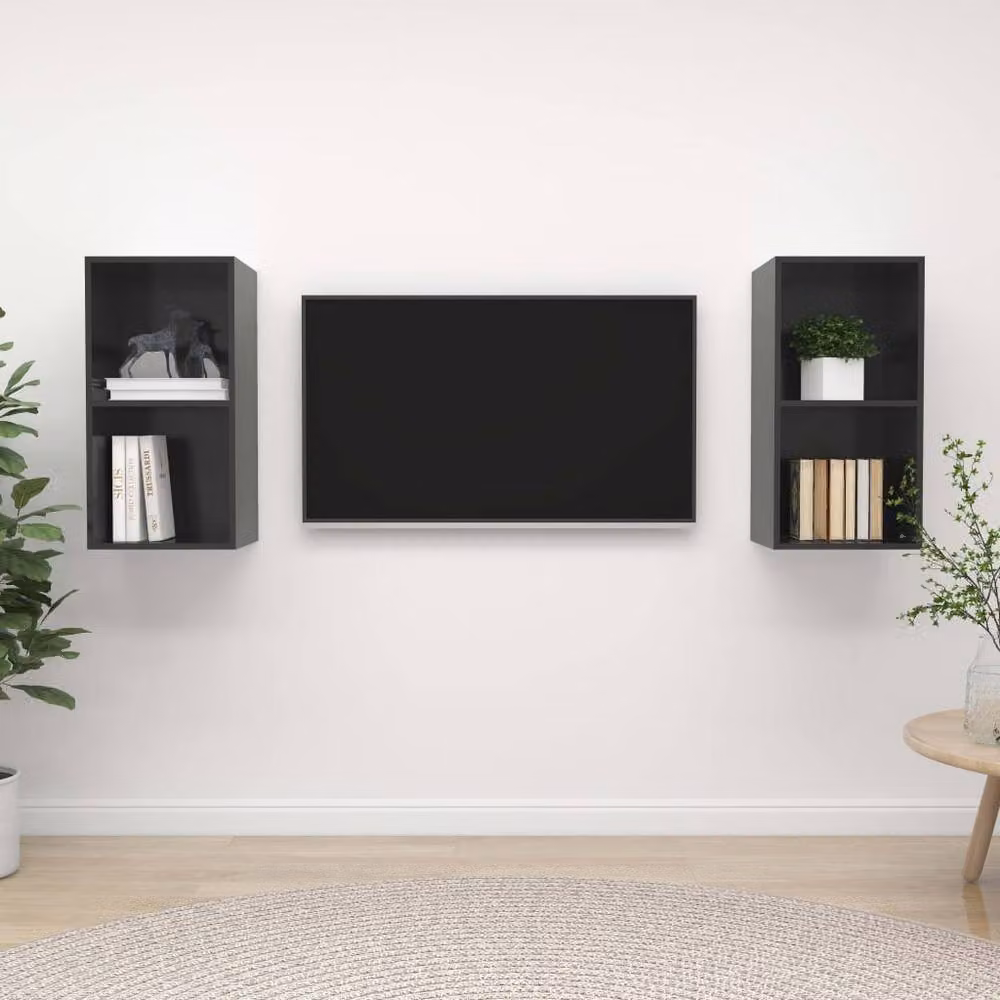 Berkfield Home Practical Wall-mounted TV Cabinets, 2 Piece Set in High Gloss Grey MDF – 2