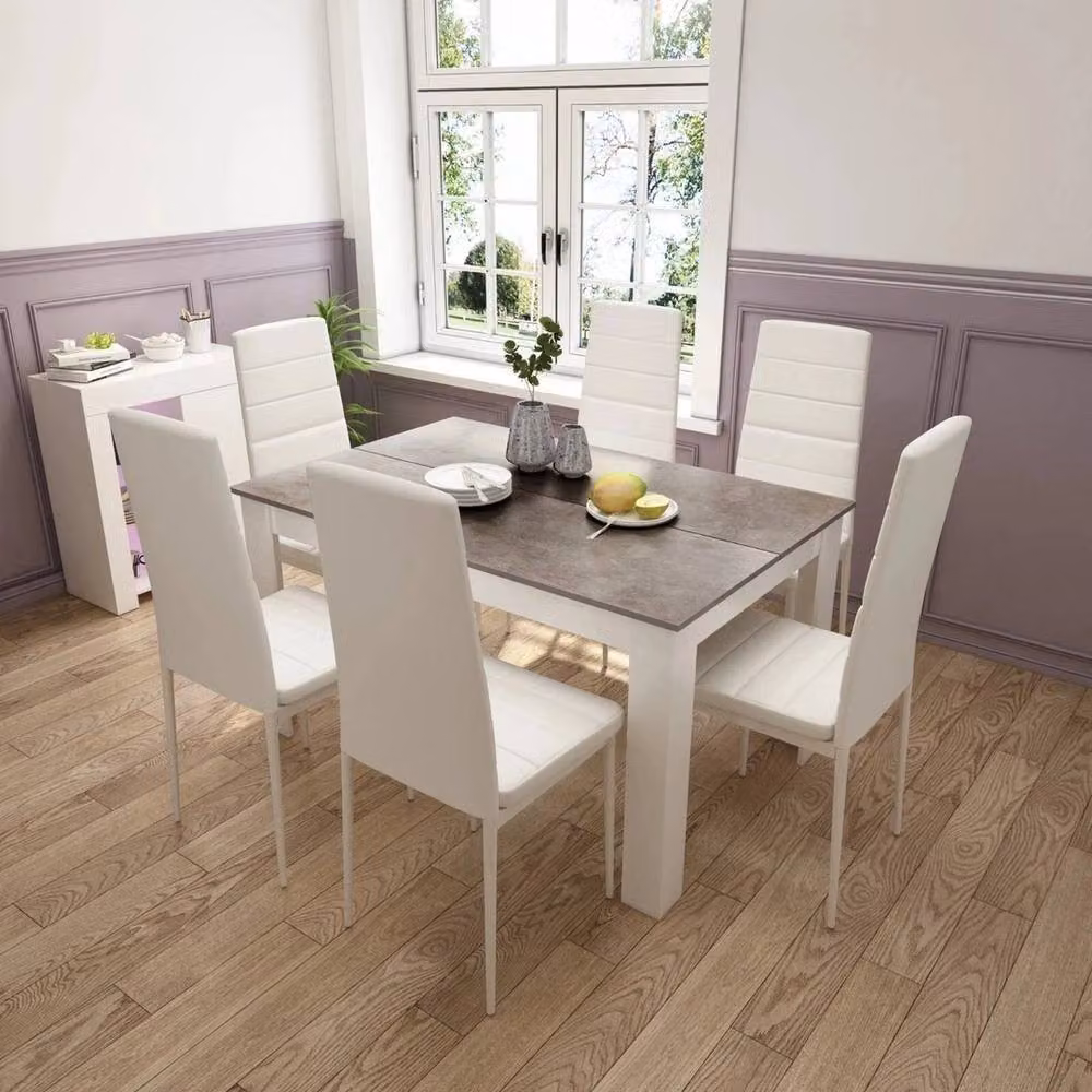 FORGEVIO Mondeer Modern Wooden Dining Set with Grey Table and White Chairs – 3