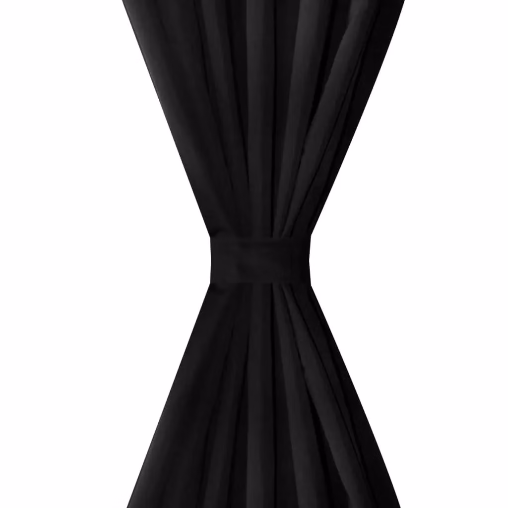 Berkfield Home 2-Piece Black Micro-Satin Fabric Curtains with Tabs, W: 140 cm, H: 225 cm – 2