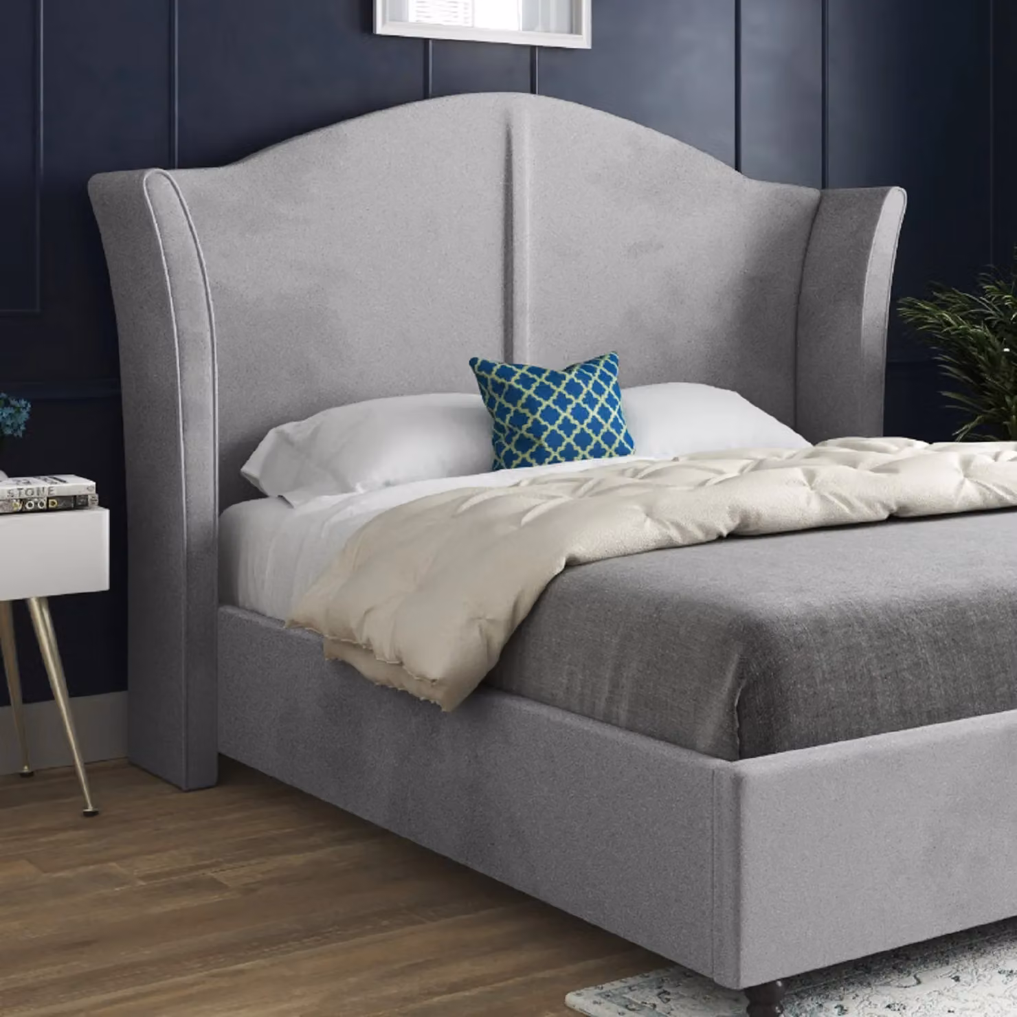 Casani Zampa Single Upholstered Soft Velvet Bed Frame in Grey – 2