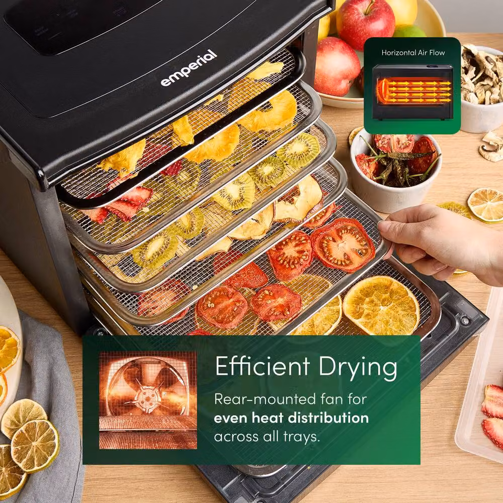Emperial 6 Tier Food Dehydrator with Temperature and Timer Control, 650W, Black – 6