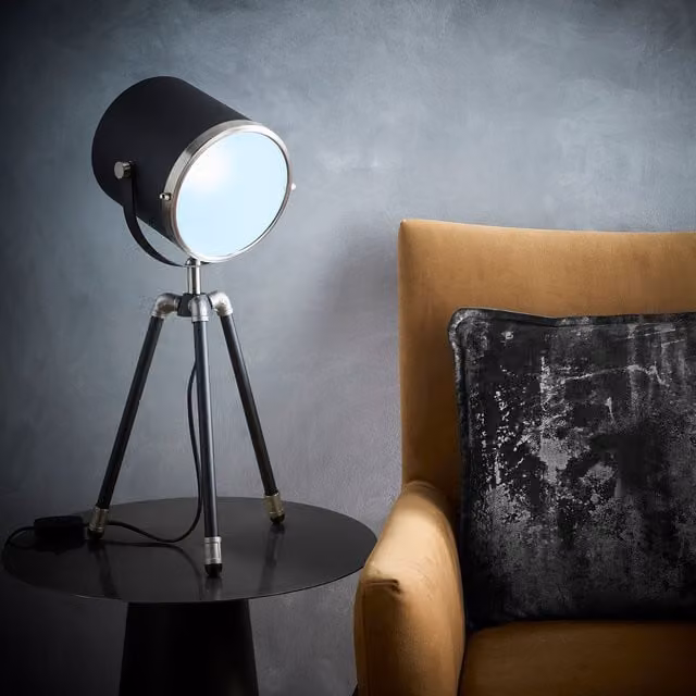 K LIVING Black and Silver Adjustable Tripod Table or Floor Lamp with Diffuser and Satin Nickel Rim