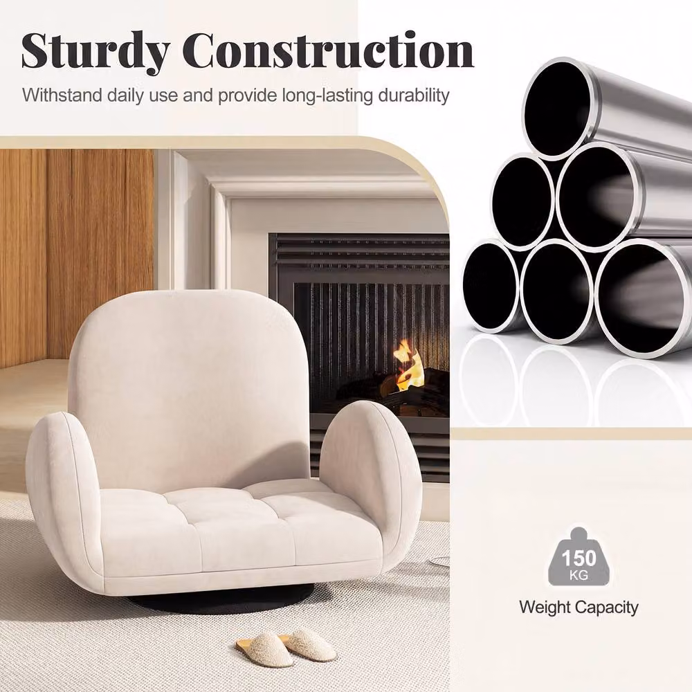 Costway Swivel 360 Floor Gaming Chair with Adjustable Backrest and Armrests in Beige – 2
