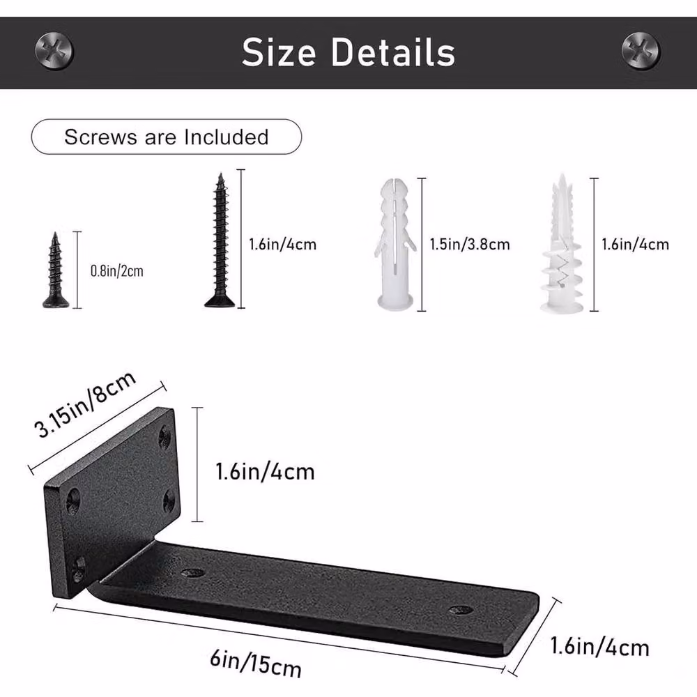 PAWNORA Floating Shelf Brackets, Black, 4 Pieces, 15 cm – 2