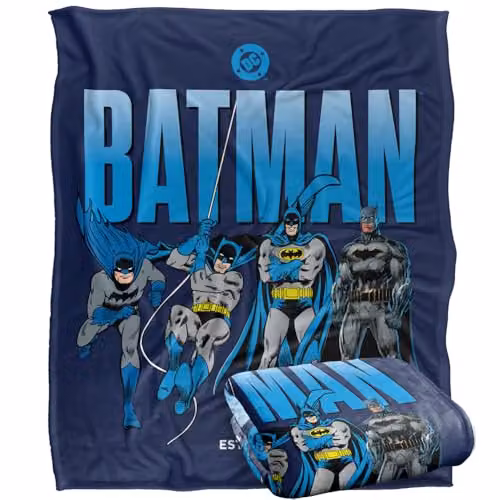 LOGOVISION Batman Across The Years Line Up Super Soft Silky Touch Fleece Throw Blanket, Multicolour, W: 152 cm, D: 127 cm