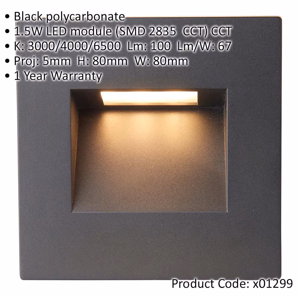 Loops 4 Pack Square Outdoor Pathway Guide Lights in Black with 1.5W Indirect CCT LED – 2