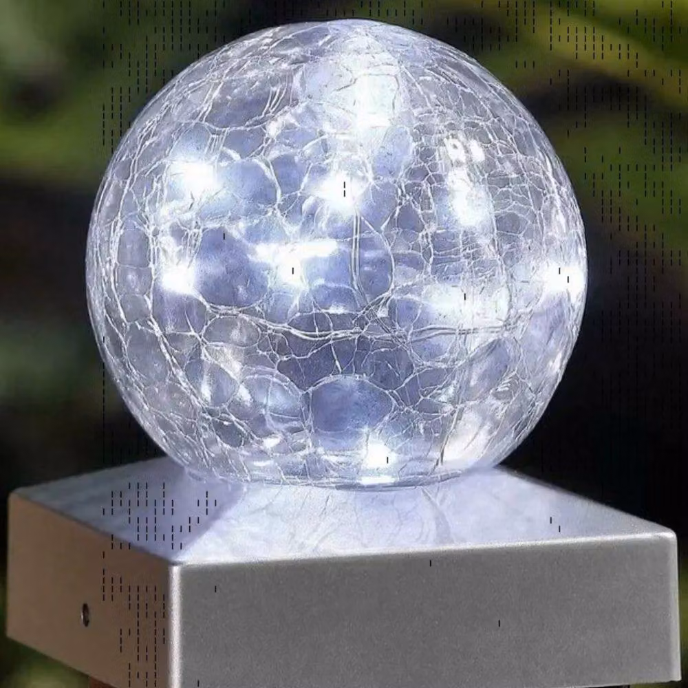 Marco Paul 4pc Solar Crackle Glass Sphere Post Lights in Transparent – 5