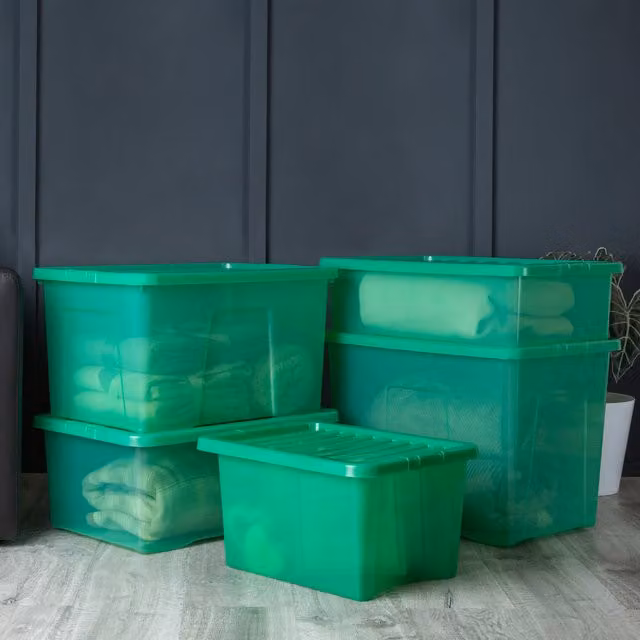 Wham Crystal Multisize Stackable Box and Lid Set in Transparent Green