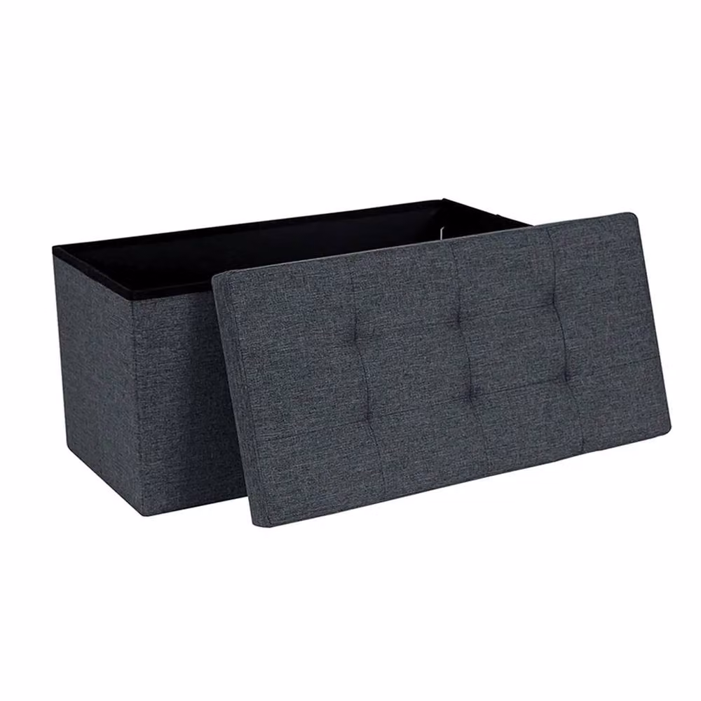 PAWNORA Large Ottoman Storage Seat Stool in Dark Grey, W/D/H: 76 x 38 x 38 cm – 2
