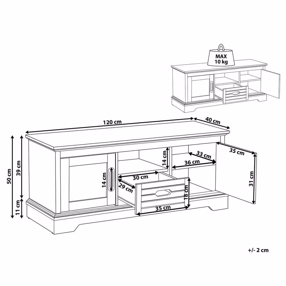 Wyld and Coco Grey Retro TV Stand for TVs up to 52 Inch with 2 Cabinets and 1 Drawer – 3