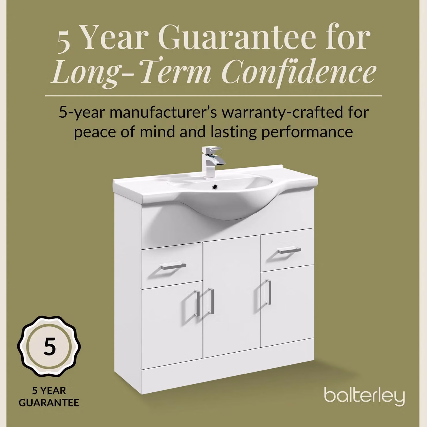 Balterley Gloss White 3 Door 2 Drawer Freestanding Bathroom Vanity Basin Unit – 2