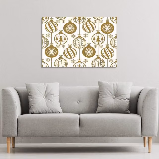 Benjamin Tate Design LTD Christmas Baubles Gallery Canvas Wall Art in Blue and Gold, W: 46 cm, H: 31 cm
