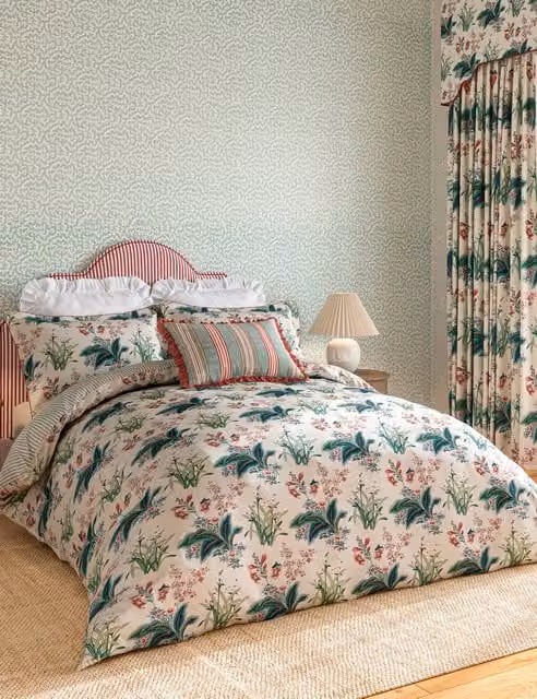 Sanderson Enys Garden Floral Cotton Sateen Bedding Set, Green Mix, W: 180 cm, L: 200 cm
