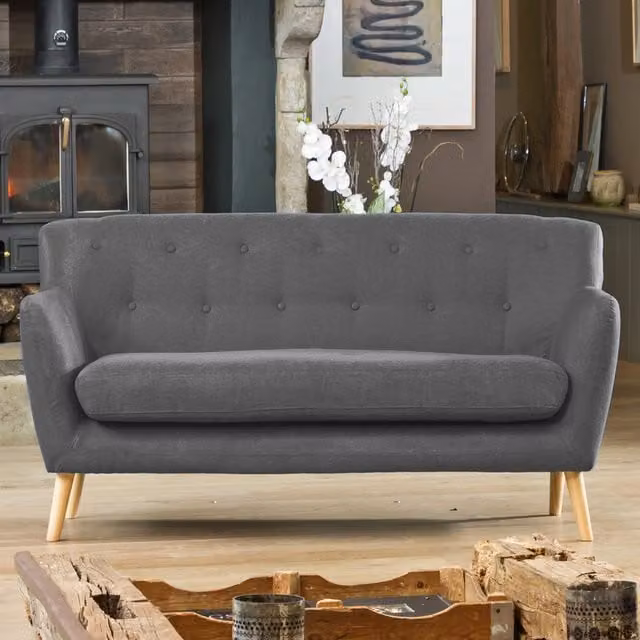 Artemis Home Lynwood 3 Seat Scandi Style Sofa in Dark Grey Hessian Fabric, Width: 177 cm