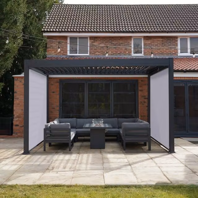 Monster Shop Grey Aluminium Modern Pergola with Blinds W: 390 cm, D: 300 cm