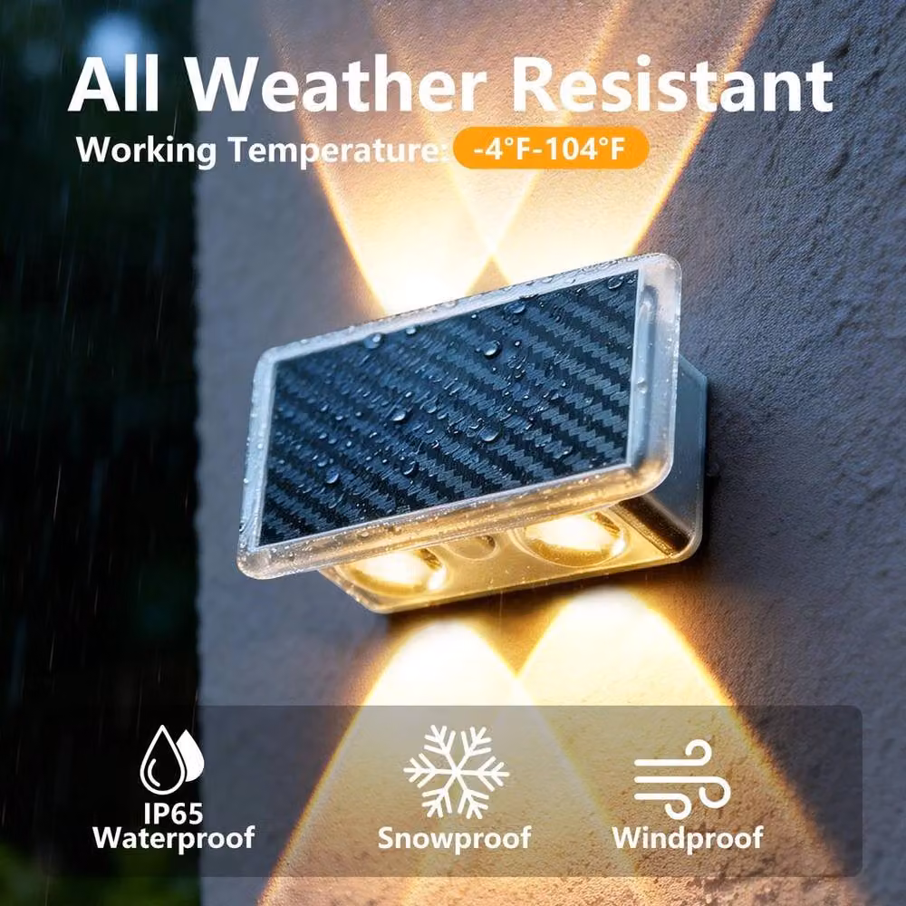 SPETLEK Set of 4 Solar RGB Up and Down Wall Lights in Black, Waterproof IP65 for Garden and Terrace – 2