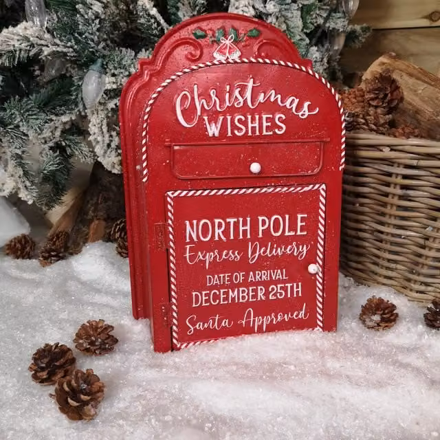 Samuel ALEXANDER Red and White Christmas Santa Metal Wall Post Box, H: 39 cm, W: 27 cm, D: 10 cm – 1