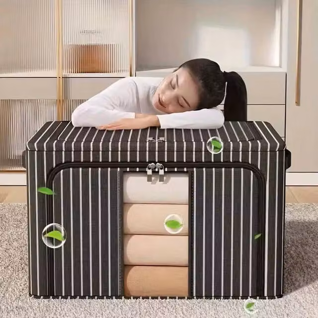 NESTLUNE 2-Piece Foldable Fabric Clothes Storage Boxes, 100L, Black