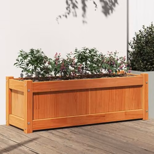 vidaXL Solid Wood Pine Garden Planter Tub, Brown, W: 90 cm, D: 31 cm, H: 31 cm – 2