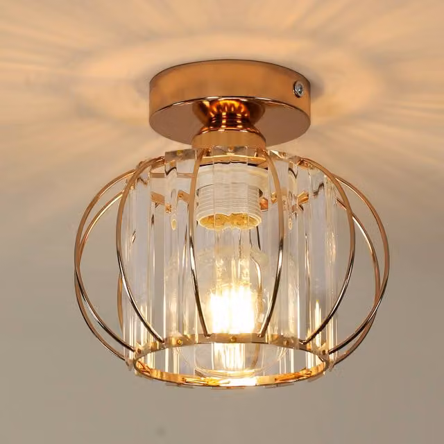 Pheashine Gold and Brass Crystal and Metal Linear Ceiling Light with E27 Bulb Holder – 1
