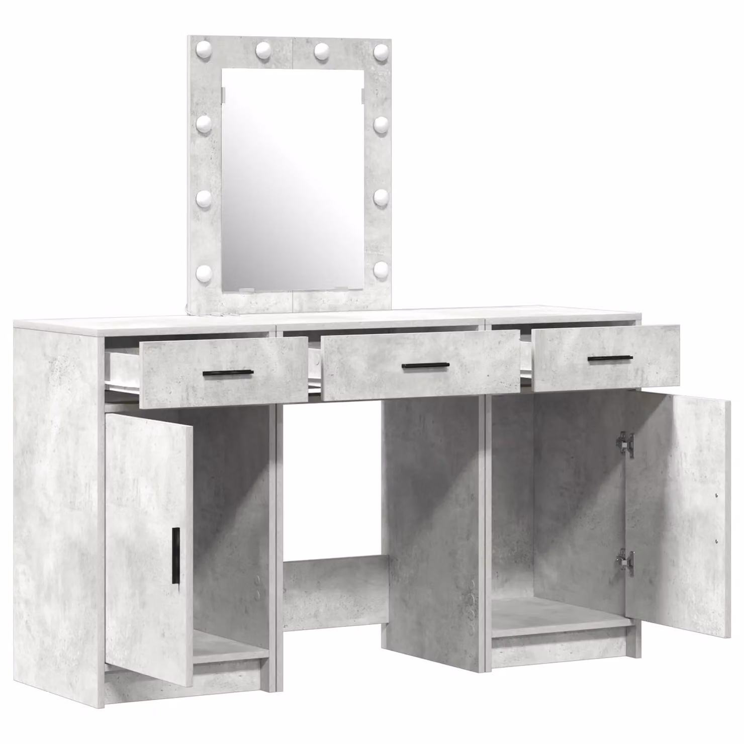 Berkfield Home 3 Piece Hollywood LED Dressing Table Set in Concrete Grey Engineered Wood – 2